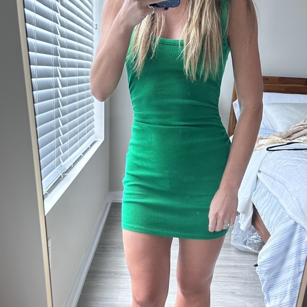 Zara Green Ribbed Tank Mini Dress